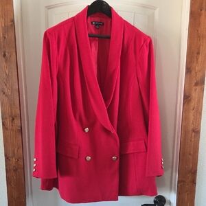 INC International Concepts Vibrant Red Blazer with Gold Accents